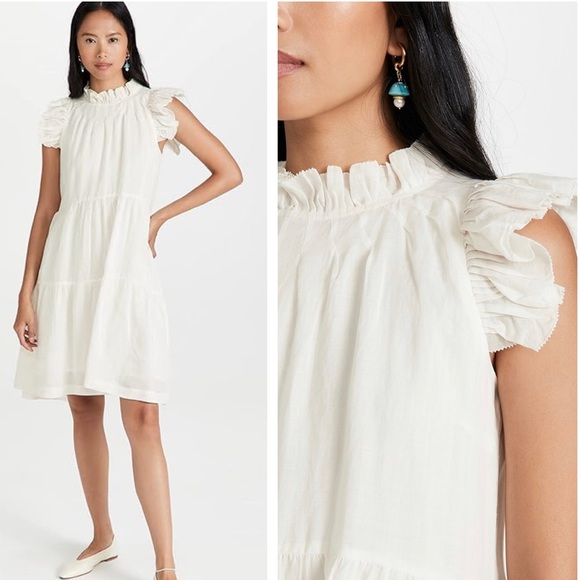 Sea New York Dresses & Skirts - Sea Waverly Mini Dress Size 0 White Tier Flutter Sleeve Cotton Spring Summer